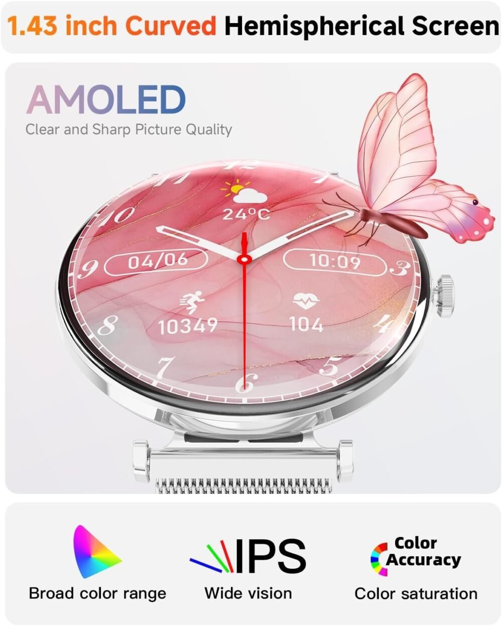 Smart Watches for Men Women [Calls/2 Bands/Metal Thin Body] for Android iPhone Samsung Compatible,1.43" Micro-Spherical AMOLED Screen,IP68 Waterproof Sports Watch Sleep/Heart Rate Monitor Pedometer - Image 3