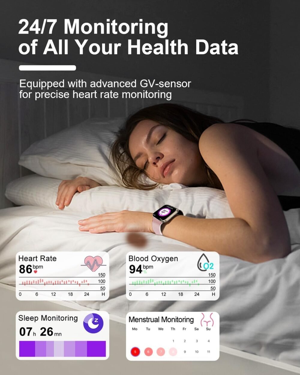 Smart Watch, 2.01” HD Smart Watches for Women, Fitness Tracker Watch with Blood Pressure/Heart Rate/Sleep Monitor, Bluetooth 5.2 Smartwatch for Android/iOS Phones, IP67 Waterproof Sport Watch (Pink) - Image 5