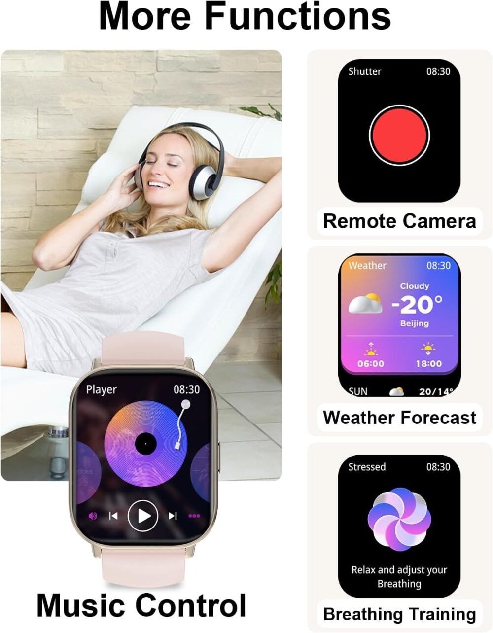 Smart Watch, 2.01” HD Smart Watches for Women, Fitness Tracker Watch with Blood Pressure/Heart Rate/Sleep Monitor, Bluetooth 5.2 Smartwatch for Android/iOS Phones, IP67 Waterproof Sport Watch (Pink) - Image 7