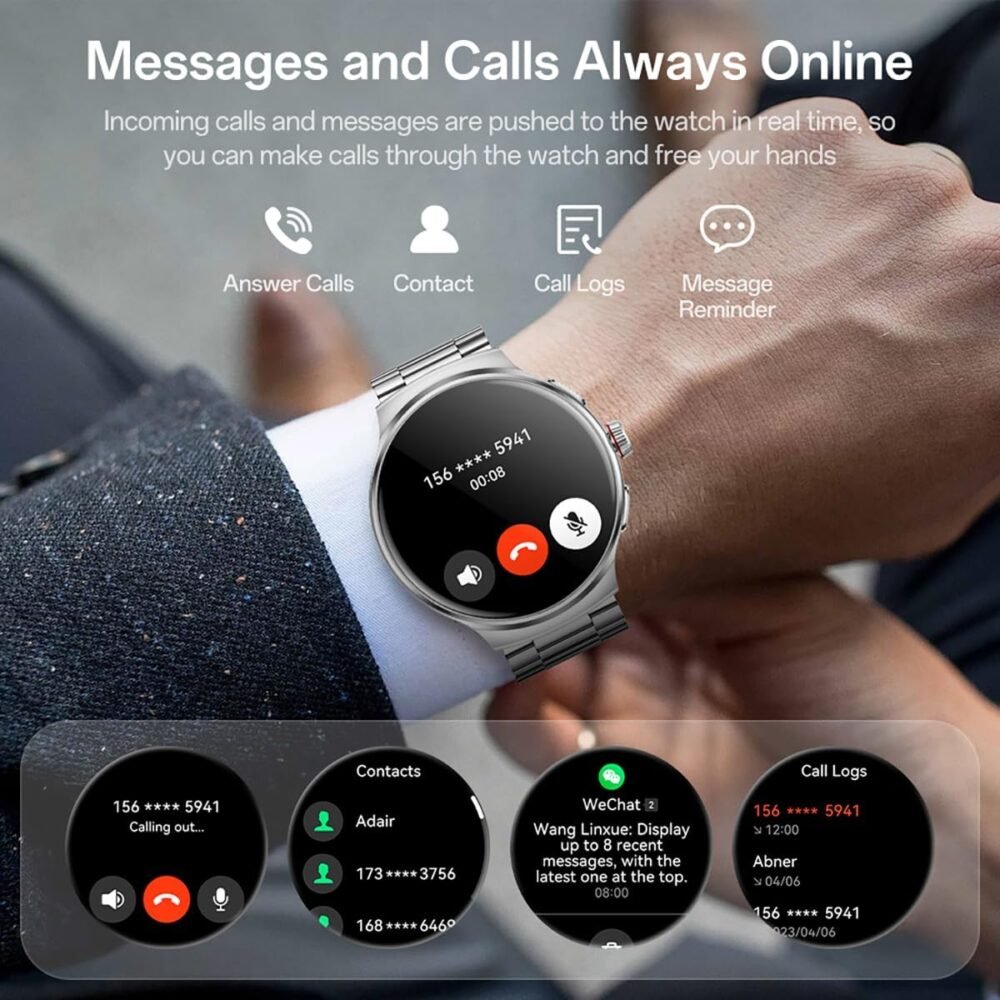 Smart Watch for Men (Answer/Make Calls), 1.43'' AMOLED Screen, 100+ Sports Modes Fitness Tracker, IP68 Waterproof, Heart Rate/SpO2/Health Monitor for Android/iOS, Stainless Steel Band, Silver - Image 6