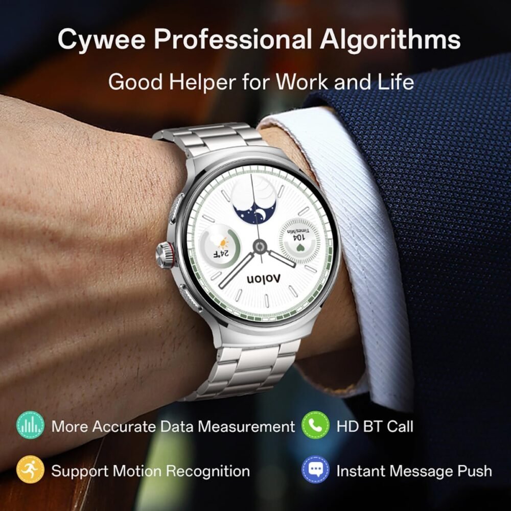 Smart Watch for Men (Answer/Make Calls), 1.43'' AMOLED Screen, 100+ Sports Modes Fitness Tracker, IP68 Waterproof, Heart Rate/SpO2/Health Monitor for Android/iOS, Stainless Steel Band, Silver - Image 7