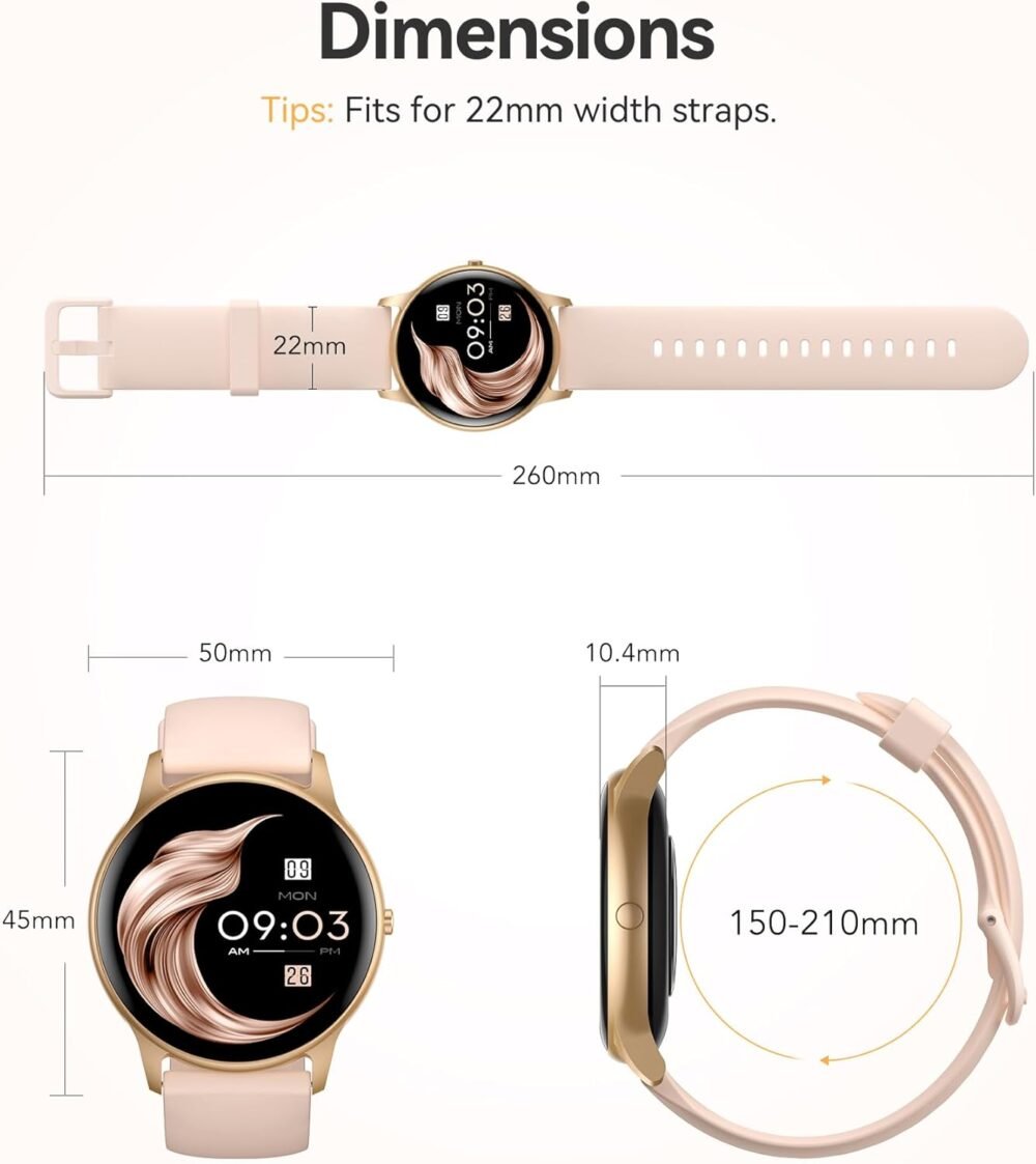 AGPTEK Smart Watch for Women, 5ATM Waterproof Smartwatch for Android and iOS Phones, Fitness Tracker Watch with 100+ Sports Modes, Heart Rate Monitor Pedometer Sleep Monitor, Pink - Image 8