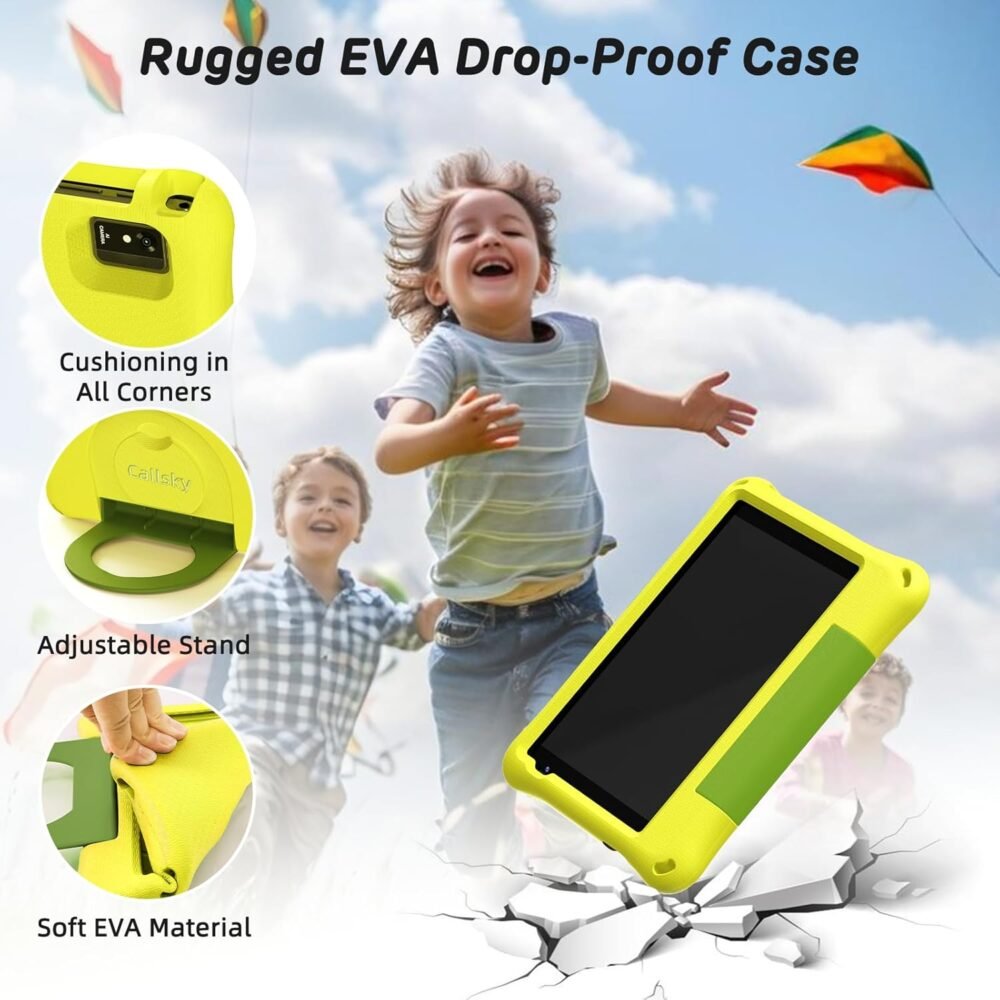 Kids Tablet 8 Inch Android 15, Octa-Core 12GB RAM + 64GB ROM, Toddler Tablet with WiFi 6, Parental Control, Pre-Installed Kids Space, EVA Case, Anti-Glare Screen Protector, Adjustable Strap, Yellow - Image 8