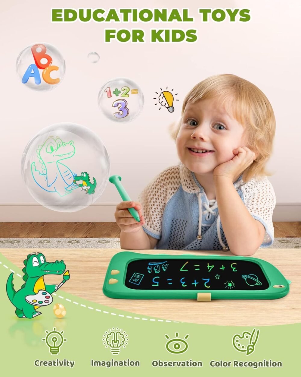 KOKODI LCD Writing Tablet Doodle Board, 3 4 5 6 Year Old Boys Toys Gifts, 8.5 Inch Drawing Pad Airplane Travel Road Trip Essentials, Dinosaur Toddler Kids Games Birthday Christmas Stocking Stuffers - Image 3