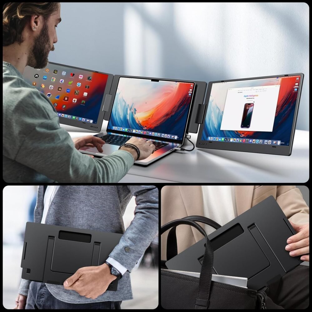 KYY 15.6" Laptop Screen Extender, 1080P FHD IPS Portable Monitor, One Cable USB-C Triple Monitor, Dual Travel Screen for 12"-17'' Laptops, 360° Rotation & Kickstand，X90D - Image 8