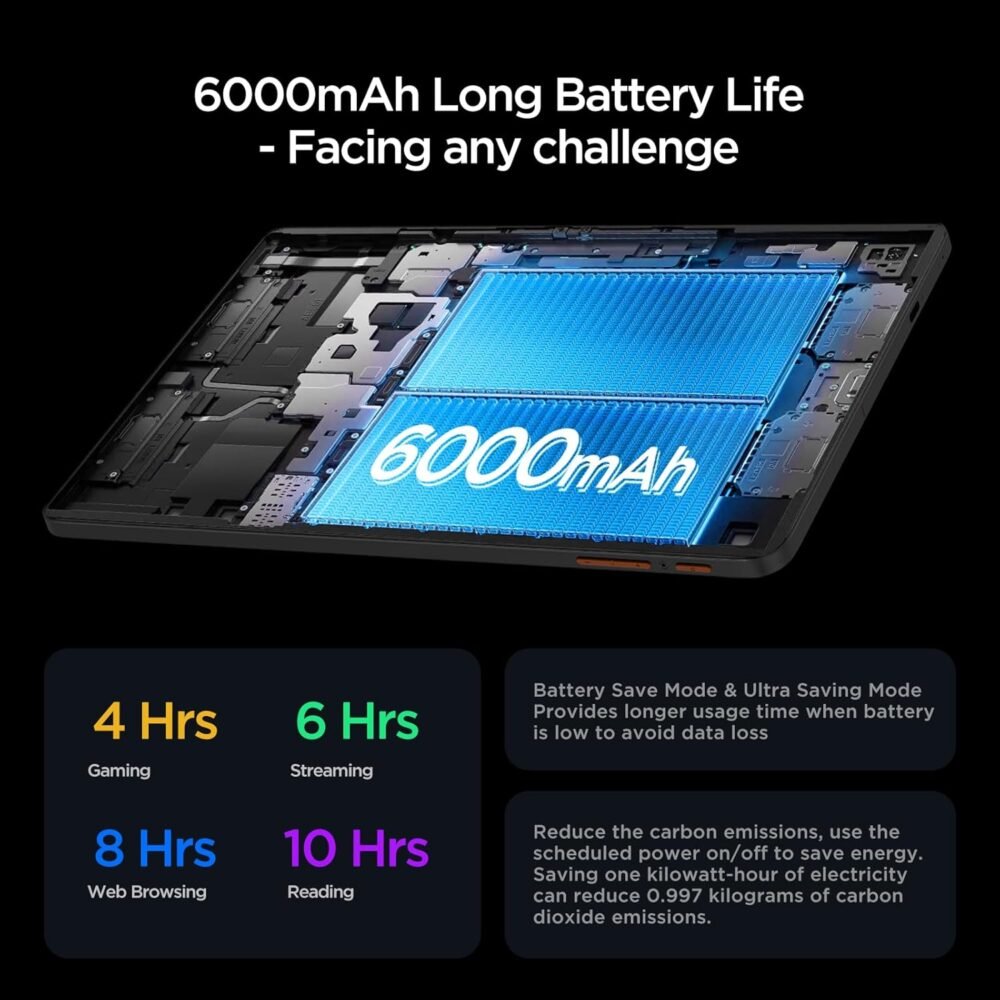 Android Tablet, 10.1 inch Android 14 Tablet, Octa-core Processor, RAM 12GB, ROM 128GB (Up to 2 TB), 800 x 1280 Resolution, WiFi 6 & Bluetooth 5.4, Dual Cameras, Dual Speakers, 6000mAh Battery, Black - Image 6