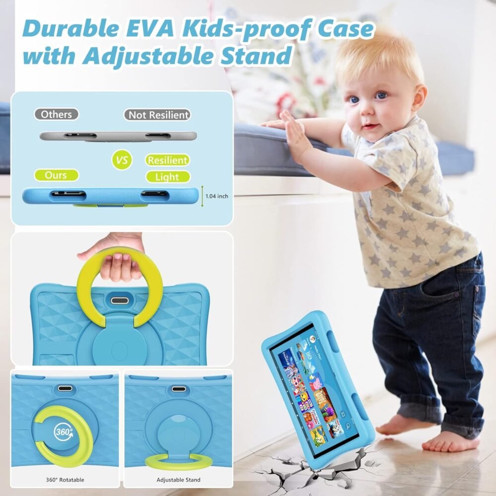 Kids Tablet, 10 inch HD Android 12 Toddler Tablets, Quad Core 1.8Ghz, 2GB DDR4, 7000mAh Battery, Dual Box Speakers, Parental Controls Games Learning Apps, EVA Shockproof Case (Blue) - Image 4