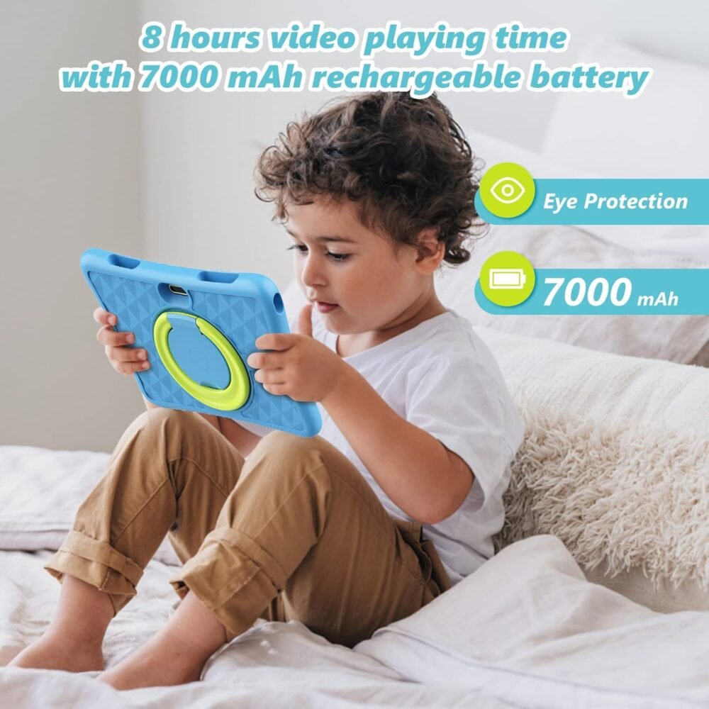 Kids Tablet, 10 inch HD Android 12 Toddler Tablets, Quad Core 1.8Ghz, 2GB DDR4, 7000mAh Battery, Dual Box Speakers, Parental Controls Games Learning Apps, EVA Shockproof Case (Blue) - Image 6
