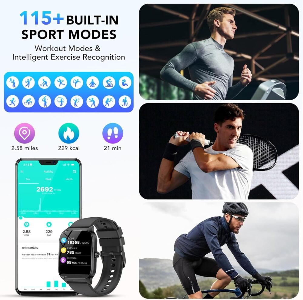 Smart Watch, 1.85" Smartwatch for Men Women(Answer/Make Call), 2025 Fitness Watch with 115+ Sports Modes/Heart Rate/SpO2/Pedometer/Sleep Monitor, IP68 Waterproof Activity Tracker for Android iOS - Image 5