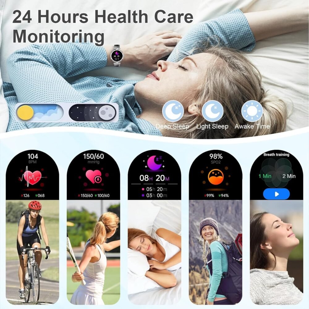 GADIXY Smart Watches for Women(Make/Answer Call) with Diamond:1.1" AMOLED Small Screen Fitness Tracker for HR/BP/SpO2/Sleep Monitor,Digital Running Smartwatch for Android/iOS (Silver) - Image 5