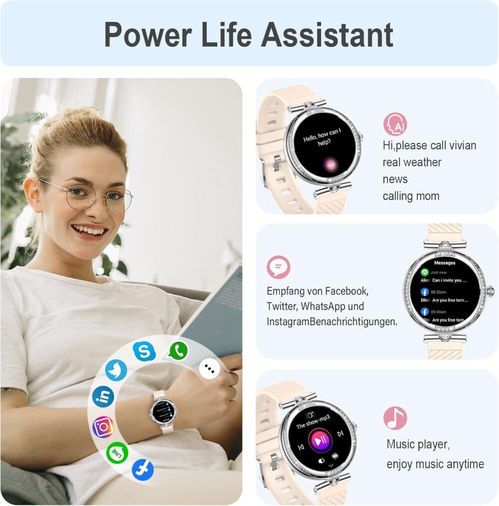 GADIXY Smart Watches for Women(Make/Answer Call) with Diamond:1.1" AMOLED Small Screen Fitness Tracker for HR/BP/SpO2/Sleep Monitor,Digital Running Smartwatch for Android/iOS (Silver) - Image 6