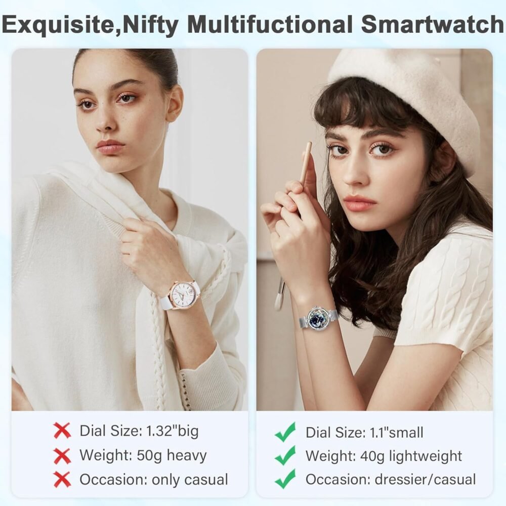 GADIXY Smart Watches for Women(Make/Answer Call) with Diamond:1.1" AMOLED Small Screen Fitness Tracker for HR/BP/SpO2/Sleep Monitor,Digital Running Smartwatch for Android/iOS (Silver) - Image 7