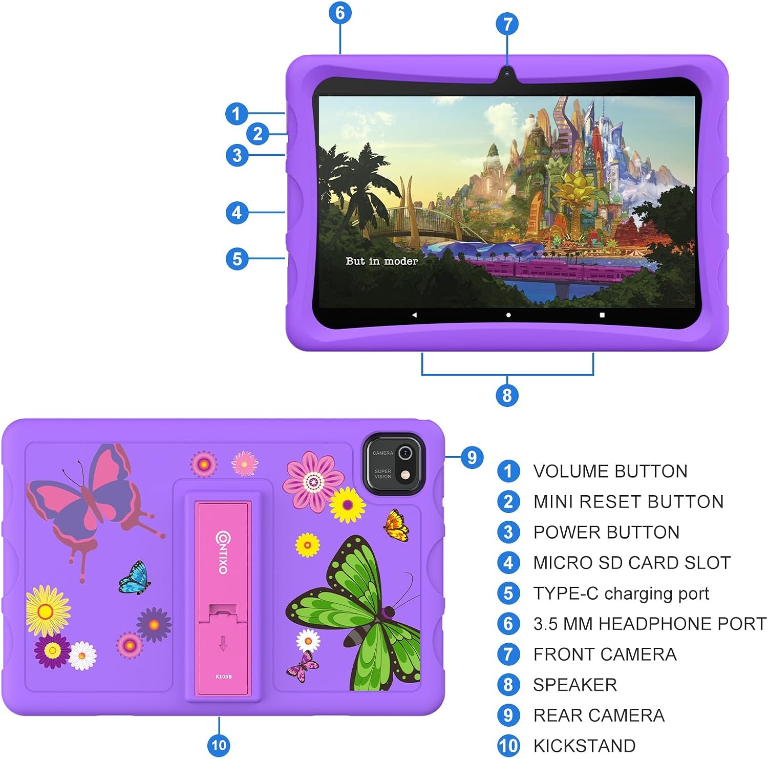 Contixo 10" Kids Tablet - K103 Android Learning Tablet with Exclusive 80 Disney Storybooks (Value $350), 32GB Storage, WiFi, Parental Controls & Kid-Proof Case - Purple - Image 9