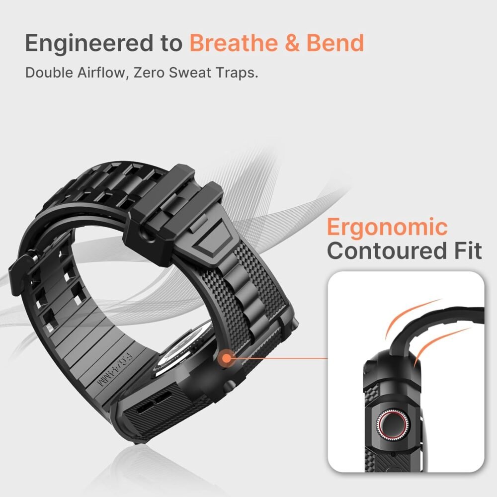 Fullmosa Compatible with Apple Watch Bands 45mm 44mm Series 9/8/7/6/5/4/SE2/SE, TPU Rugged iWatch Strap Military Grade Shockproof Bumper Case with Screen Protector for Men Women (44mm, Black) - Image 5