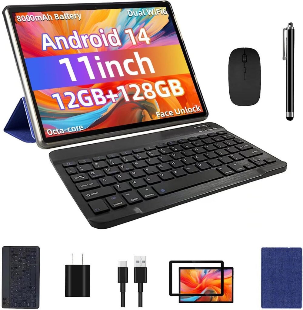 Android 14 Tablet 11inch, Support Face Unlock, 18W Fast Charging, 12GB+128GB+1TB Expand, Octa-core CPU, 8000mAh Large Battery WiFi6, BT5.0,Touchscreen Display, Widevine L1 Tableta, 2in1 Tablet PC - Image 2