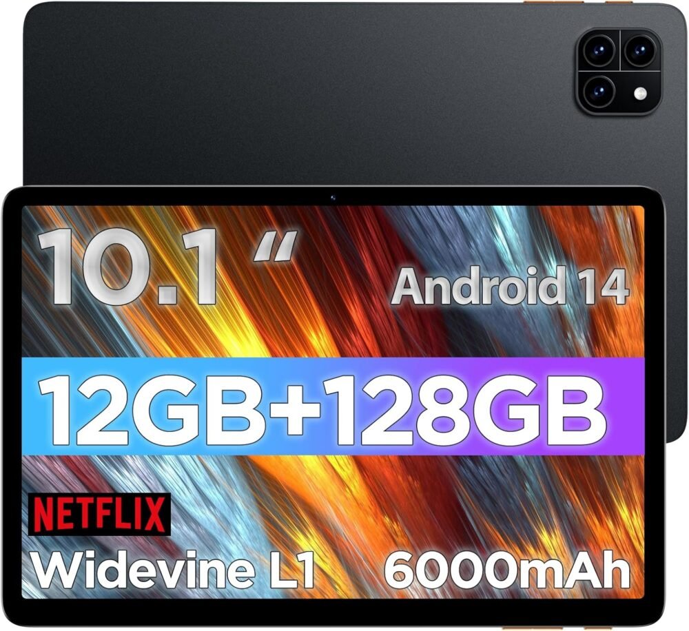 Android Tablet, 10.1 inch Android 14 Tablet, Octa-core Processor, RAM 12GB, ROM 128GB (Up to 2 TB), 800 x 1280 Resolution, WiFi 6 & Bluetooth 5.4, Dual Cameras, Dual Speakers, 6000mAh Battery, Black - Image 2