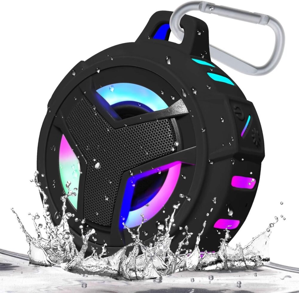 EBODA Bluetooth Shower Speaker, Portable Bluetooth Speakers, IP67 Waterproof Wireless Speaker with LED Light, Floating, 2000mAh, True Wireless Stereo for Kayak, Beach, Gifts for unisex -Black - Image 2