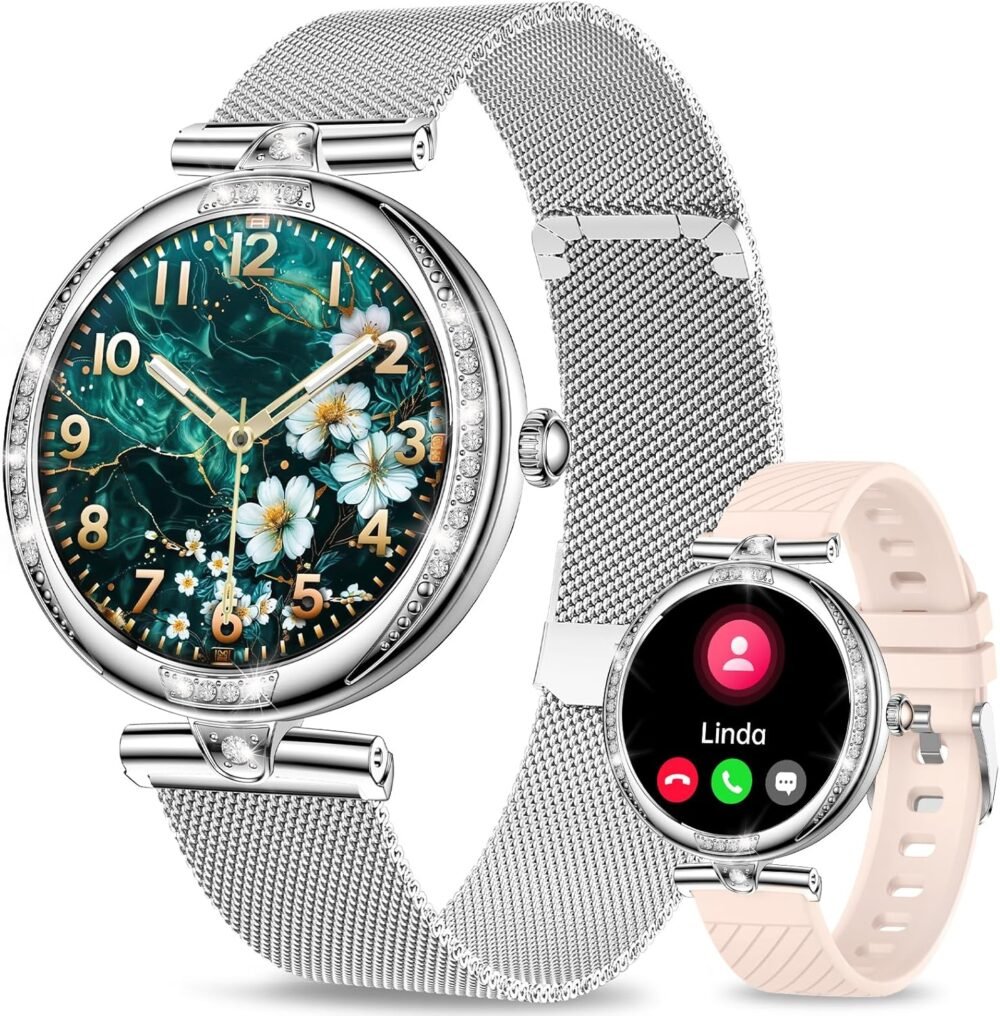 GADIXY Smart Watches for Women(Make/Answer Call) with Diamond:1.1" AMOLED Small Screen Fitness Tracker for HR/BP/SpO2/Sleep Monitor,Digital Running Smartwatch for Android/iOS (Silver) - Image 2