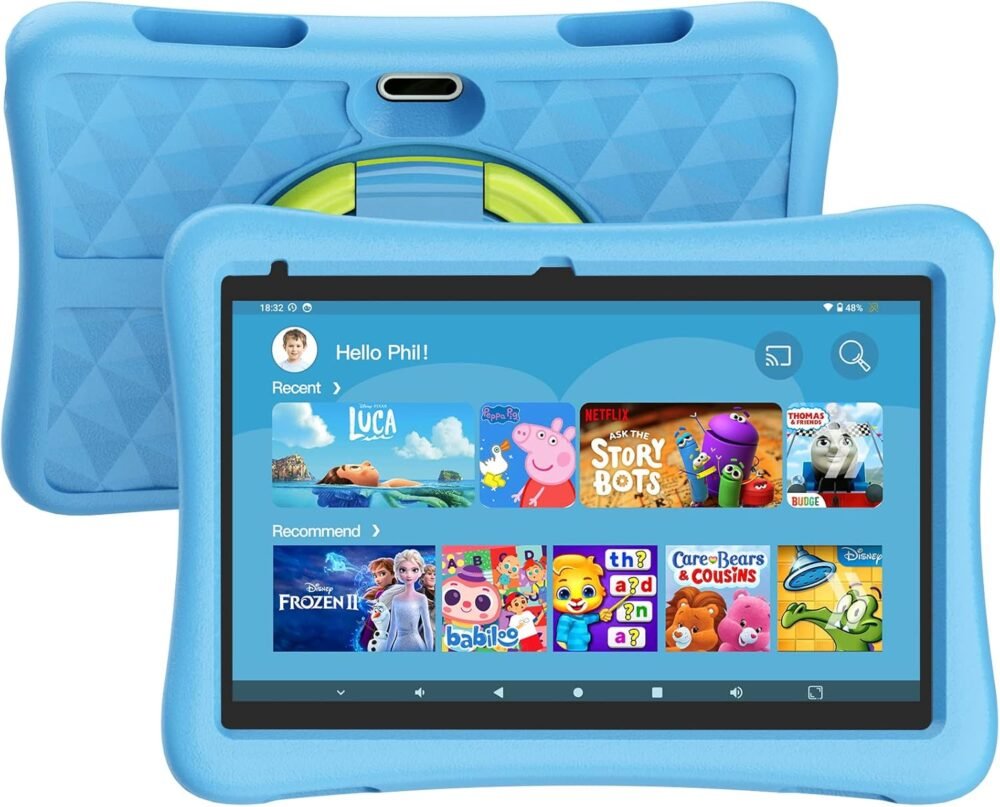 Kids Tablet, 10 inch HD Android 12 Toddler Tablets, Quad Core 1.8Ghz, 2GB DDR4, 7000mAh Battery, Dual Box Speakers, Parental Controls Games Learning Apps, EVA Shockproof Case (Blue) - Image 2