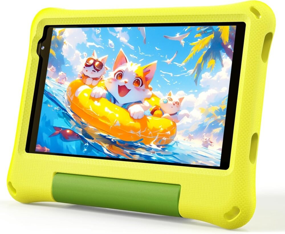 Kids Tablet 8 Inch Android 15, Octa-Core 12GB RAM + 64GB ROM, Toddler Tablet with WiFi 6, Parental Control, Pre-Installed Kids Space, EVA Case, Anti-Glare Screen Protector, Adjustable Strap, Yellow - Image 2