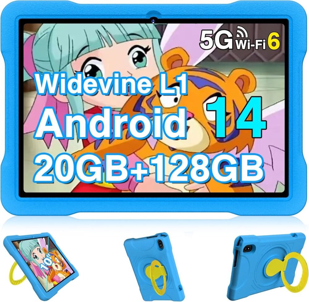 Kids Tablet Android 14, 10.1 inch Tablet for Kids, 20GB+128GB/1TB Expandable, Android Tablets with WiFi 6, Octa-Core, Parental Control, BT5.0, 360° EVA Case - Blue - Image 2
