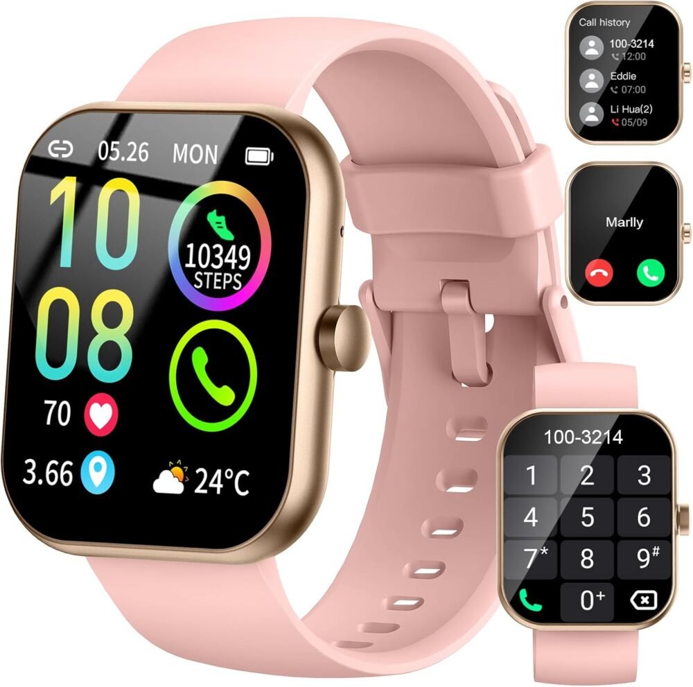 Smart Watch (Answer/Make Calls), 1.96"HD Smartwatch for Women Men, 2025 Activity Tracker with Heart Rate Monitor, Sleep Trackers, Pedometer,SpO2, IP68 Waterproof, Fitness Watch for Android iOS Pink - Image 2