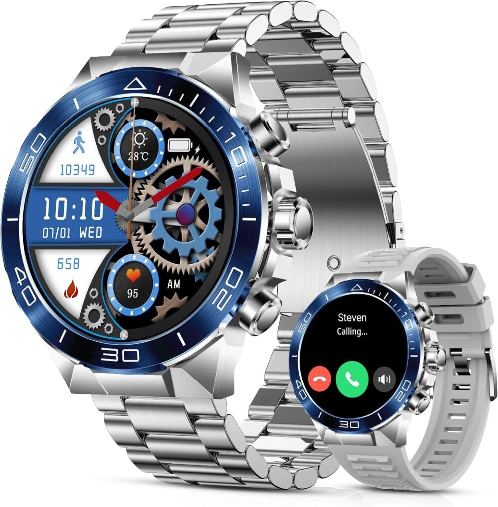 Smart Watch for Men (Answer/Make Call),1.43''AMOLED Screen with 24 Hours Healthy Monitor, 100+ Sports Modes Fitness Tracker Watch, 400mAh Battery Pedometer Calorie Smartwatch Compatible Android iOS - Image 2