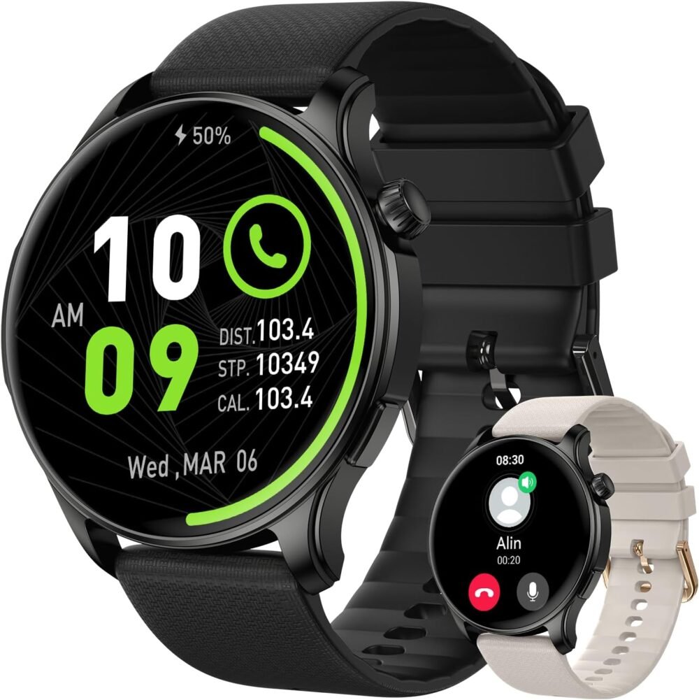 Smart Watch for Men Women Fitness: Waterproof Make/Answer Call Smart Watches for Men Digital Mens Watches Run Smartwatch Android Phones iPhone Samsung Compatible Heart Rate Monitor Step Tracker Black - Image 2