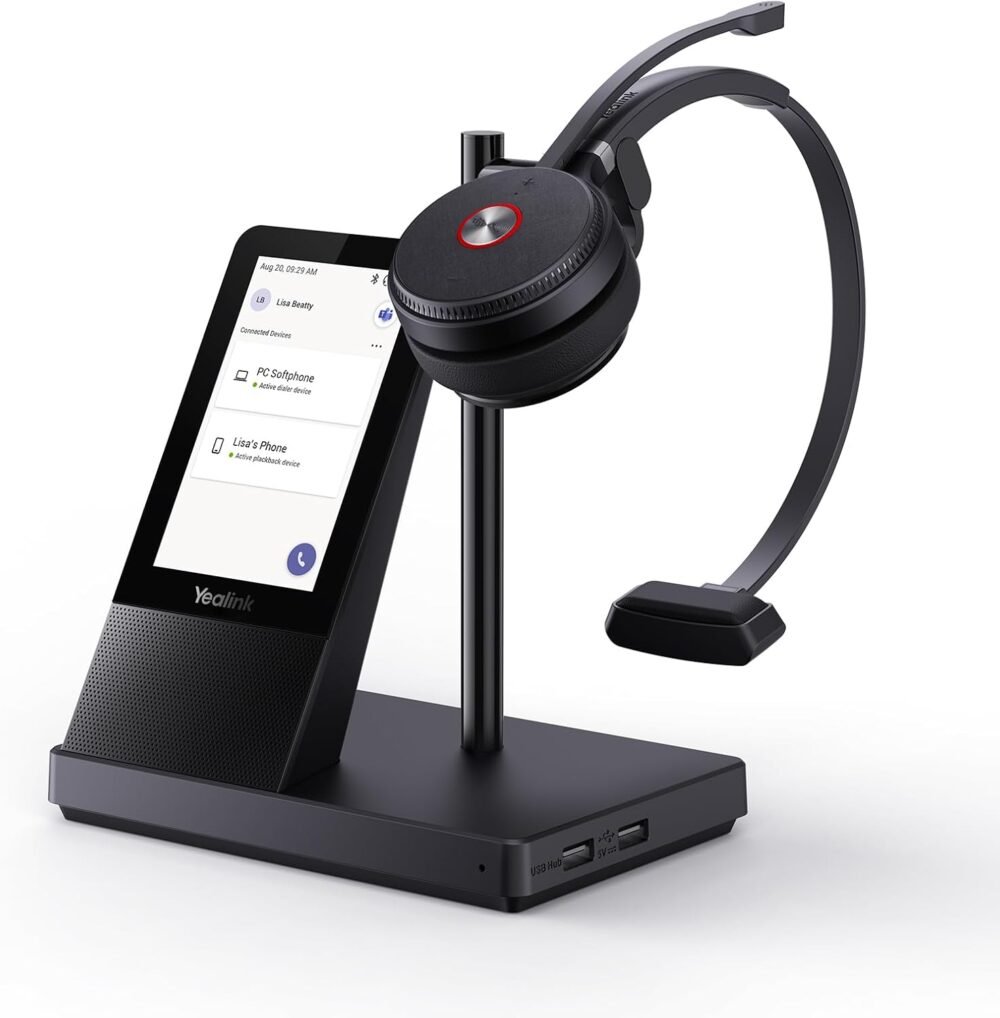 Yealink WH66 Wireless Headset with 4" Screen, DECT & Bluetooth Headset for Teams, Zoom Skype Certified, 525ft Range,Speaker, 13h Call Time, Office Work Headphone for Desk Phone, PC, Cellphone - Image 2